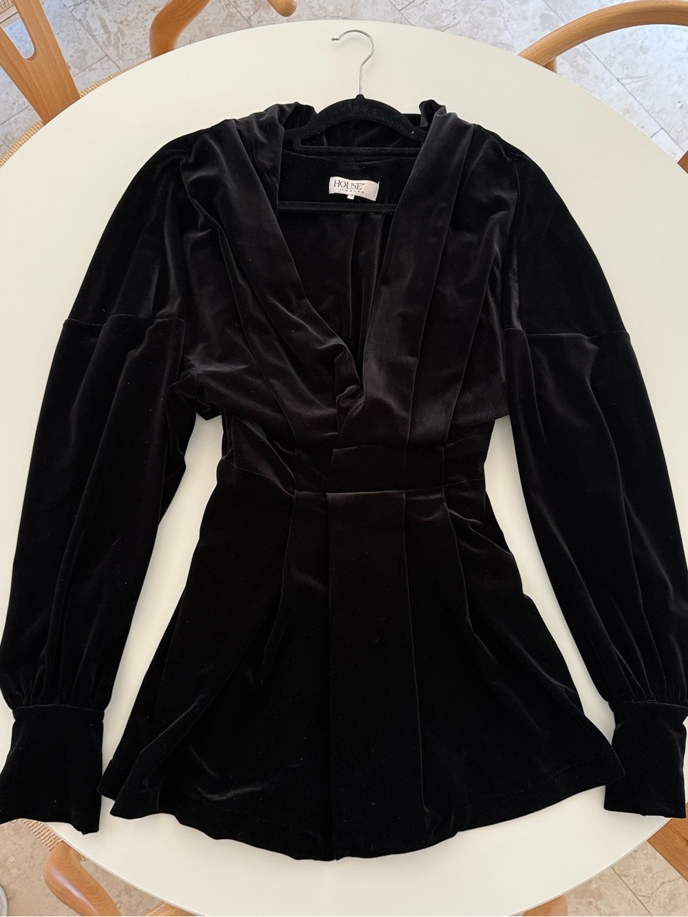 House of CB Black Velvet Long Sleeve V-Neck Dress